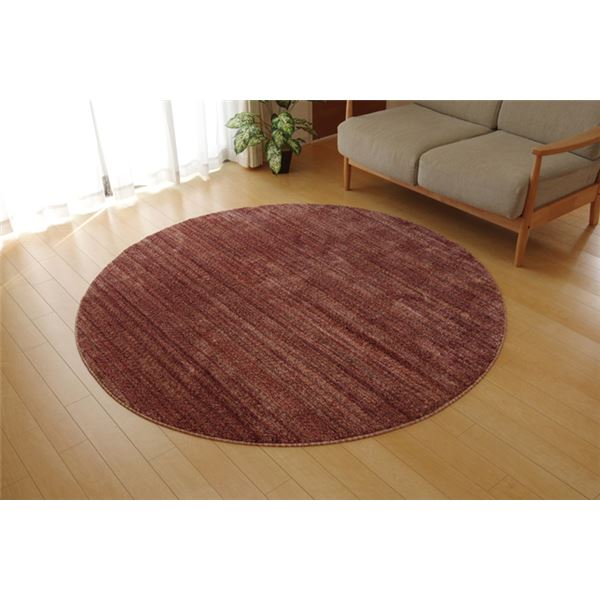 直送・代引不可ラグマット/絨毯 【円形 丸型 ミックスカラー ワイン 約180cm】 日本製 抗菌 防臭 防ダ..