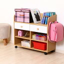 直送・代引不可 ブックシェルフ 本棚 約幅820mm ナチュラル×ホワイト 引き出し2杯 鞄用フック キャスター付き ランドセルラック NORM リビング【代引...
