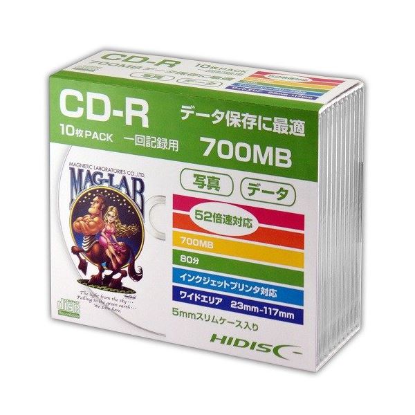 直送・代引不可　(まとめ)HIDISC CD-R データ用5mmスリムケース10P HDCR80GP10SC【×5セット】　別商品の同時注文不可