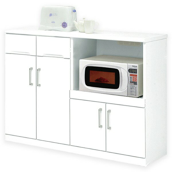 直送・代引不可 キッチンカウンター キッチン収納 幅120cm ホワイト 2口コンセント 可動棚 キャスター付き 日本製 完成品 玄関渡し【代引不可】 別商品の同時注文不可