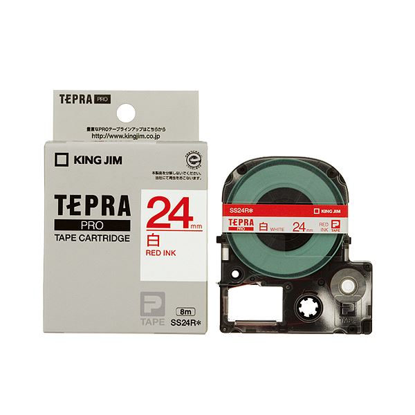 直送・代引不可 （まとめ） キングジム テプラ PRO テープカートリッジ 24mm 白／赤文字 SS24R 1個 【×4セット】 別商品の同時注文不可