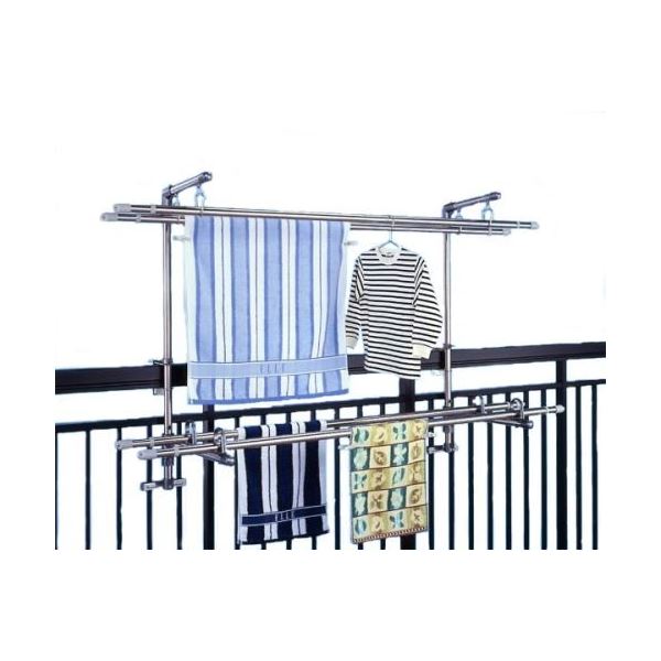 直送・代引不可 物干し金具セット 洗濯物干し 約幅6×奥行65×高さ107cm 太さ5〜10cmまでの手すり 角パイプ・丸パイプに取付可 ステンレス製 別商品の同時注文不可
