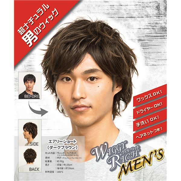 直送・代引不可 ウィッグ/コスプレ衣装 【メンズ エアリーショート ダークブラウン】 ネット付き ポリエチレンテレフタレート 『WIGGY RICH』 別商品の...