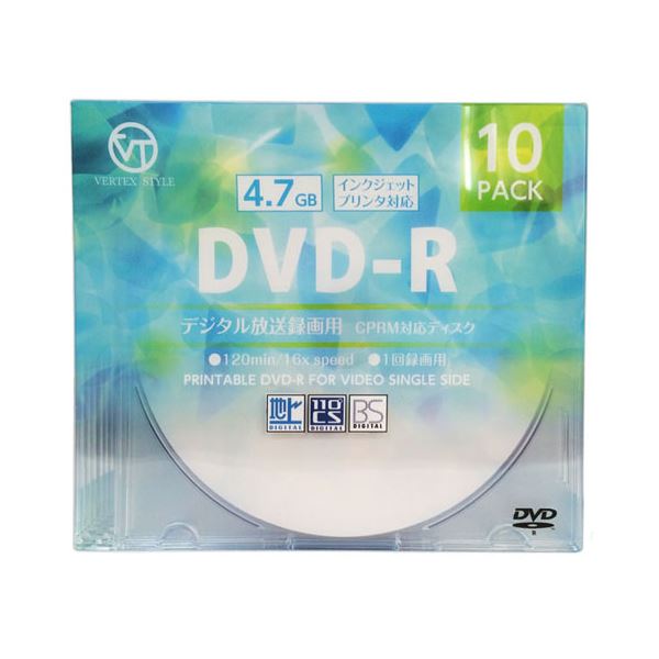 直送 代引不可 (まとめ)VERTEX DVD-R(Video with CPRM) 1回録画用 120分 1-16倍速 10P インクジェットプリンタ対応(ホワイト) DR-120DVX.10CA【×10セット】 別商品の同時注文不可