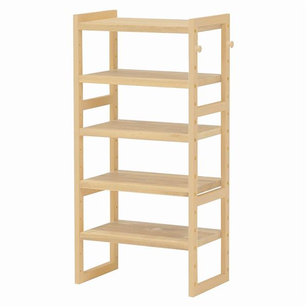 直送・代引不可 シューズラック 下駄箱 幅45cm×高さ92cm ナチュラル 木製 パイン材 高さ調節可 可動棚 フック2個付き 玄関 エントランス【代引不可】 別商品の同時注文不可