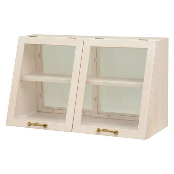 直送・代引不可 キッチン収納 約幅60cm×奥行25cm×高さ35cm ホワイト 取っ手 引き戸付き 木製 カウンター上 ガラスケース 調味料ラック【代引不可】 別商品の同時注文不可
