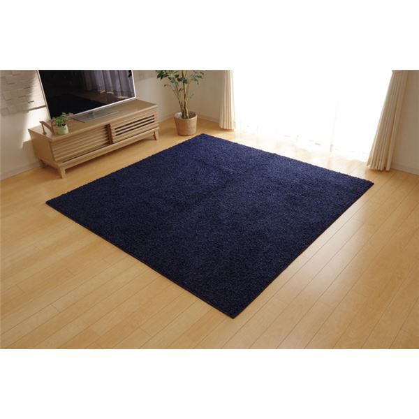 直送・代引不可ラグマット/絨毯 【2畳 無地 ネイビー 約190×190cm】 日本製 防炎 抗菌 防臭 防ダニ 通..