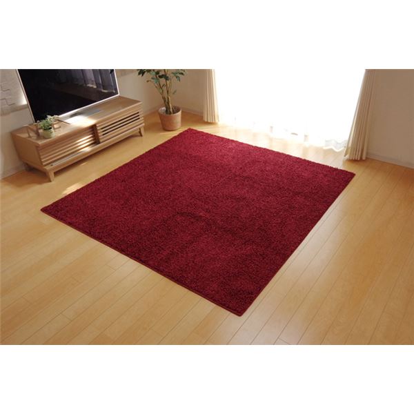 直送・代引不可ラグマット/絨毯 【2畳 無地 ワイン 約190×190cm】 日本製 防炎 抗菌 防臭 防ダニ 通年..