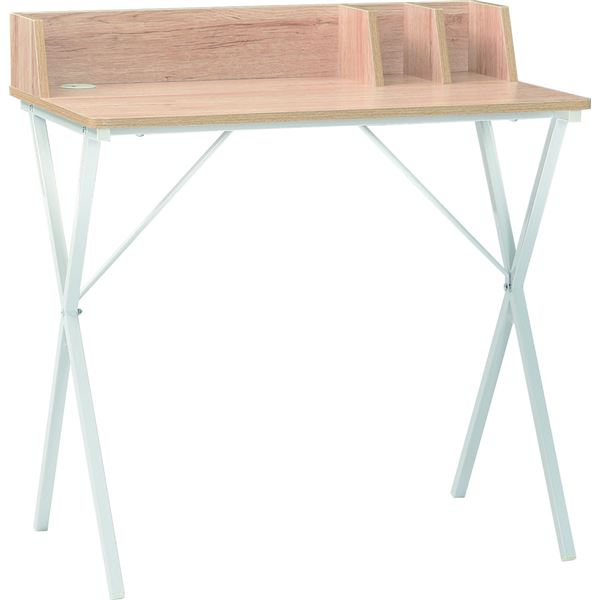 直送・代引不可 デスク 机 パソコンデスク 学習机 幅80cm スチール アイアン 木目 ホワイト/ナチュラル..