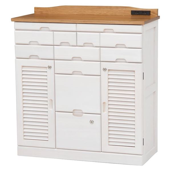 直送・代引不可 桐製 FAX台/電話台 【ナチュラル/ホワイト 幅76×奥行32×高さ83cm】 木製 引き出し付き 〔リビング ダイニング 廊下 玄関〕【代引...