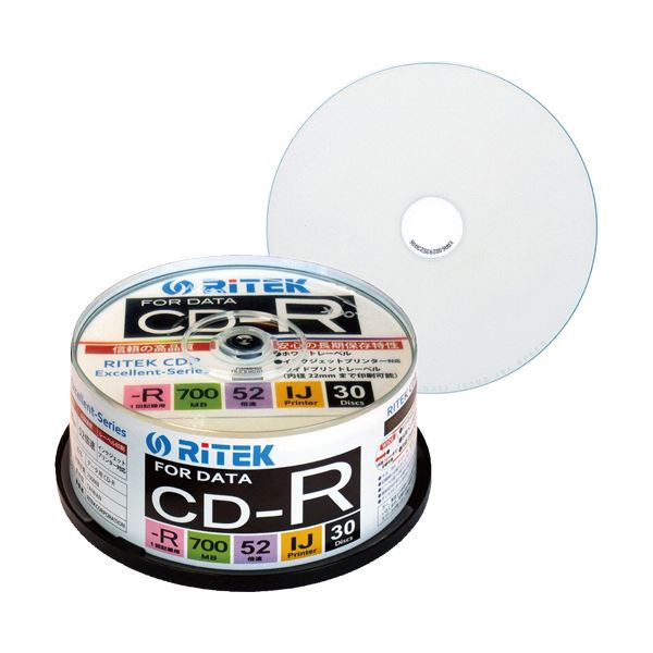 直送・代引不可 (まとめ) RITEK データ用CD-R 700MB1-52倍速 ホワイトワイドプリンタブル スピンドルケース CD-R700EXWP.30RT C1パック(30枚) 【×10セット】 別商品の同時注文不可