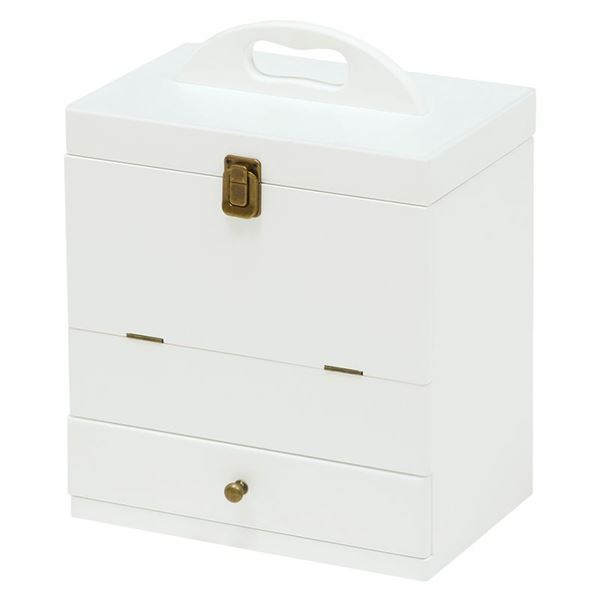 直送・代引不可 三面鏡付 コスメボックス/メイクボックス 【ホワイト】 幅27cm 引き出し付 取っ手付 〔ベッドルーム 寝室〕【代引不可】 別商品の同時注文不可