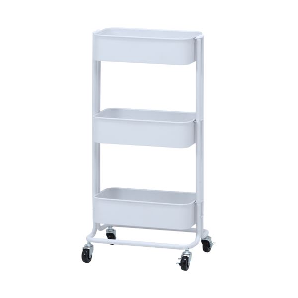 直送・代引不可 キッチンワゴン キッチン収納 幅39cm ホワイト バスケット3段 スリム スチール キャスター付き 組立品 リビング【代引不可】 別商品の同時注文不可