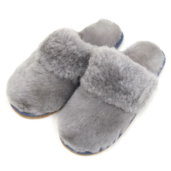 直送・代引不可 スリッパ ルームシューズ 約26cm迄 フリーサイズ グレー 天然ムートン 羊毛革 滑りにくい素材使用 M-2800 リビング【代引不可】 別商品の同時注文不可