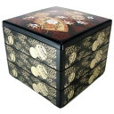 直送・代引不可6.5寸塗 重箱 三段 【ブラック 手まり柄】 195×195×160mm 〔キッチン 台所 花見 行楽〕別商品の同時注文不可