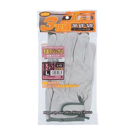 翌日出荷 直送 代引不可・他メーカー同梱不可 おたふく手袋 4970687003631 白3P L 豚革手首マジック止 R-253【キャンセル不可】