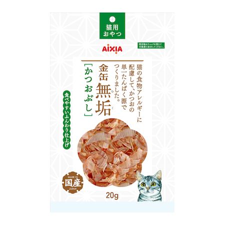 アイシア0120-712-122【商品説明】●猫の食物アレルギーに配慮して、単一たんぱく源で仕立てたかつおぶし。●食べやすいふんわり仕上げで愛猫のおやつや食事のふりかけにも。●原材料：かつおのふし●保証成分：たんぱく質65.0％以上、脂質1.0％以上、粗繊維0.5％以下、灰分8.0％以下、水分21.0％以下●エネルギー：65kcal/袋●賞味期限：12ヶ月●原産国または製造地：日本●猫 ドライフード キャットフード 金缶 トッピング かつぶし かつおぶし カツオブシ 鰹節 節類似商品はこちらアイシア GCPM-2 金缶無垢パウチ かつお141円アイシア GCPM-1 金缶無垢パウチ まぐろ141円アイシア GN-2 金缶 かつお 70g GN167円アイシア GCD-8 金缶だし仕立て かつお 167円アイシア GHP-2 金缶 芳醇 かつお ゼリ141円アイシア MMS-7 MiawMiaw スナッ282円アイシア BC3-1 黒缶3P かつお 480473円アイシア GCPM-3 金缶無垢パウチ ささみ141円アイシア GN-1 金缶 まぐろ 70g GN167円アイシア UM3-1 海缶ミニ3P かつお 1376円アイシア KM-2 健犬無垢 かつお 65g 167円アイシア 4571104719281 GNT－168円