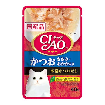 いなばペットフード IC-204 CIAOパウチ かつお ささみ・おかか入り 40g IC204 チャオ ねこ チャオパウチ レトルト キャットフード 国産 えさ 40gINABA