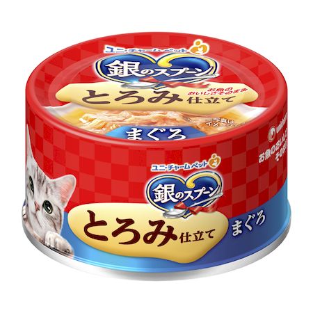 【商品説明】●お魚の旨みをそのまま活かし、とろける美味しさに仕上げました。●原材料：魚介類(まぐろ、かつお、フィッシュエキス)、調味料、増粘安定剤(加工デンプン、グアーガム)●保証成分：タンパク質10.0％以上、脂質0.3％以上、粗繊維0.5％以下、粗灰分3.0％以下、水分88.0％以下●エネルギー：約36kcal/1缶●賞味期限：24ヶ月●原産国または製造地：タイ●猫 フード ウェット ウェットフード キャットフード 銀のスプーン 銀の匙 ユニ・チャーム ユニチャーム 缶 缶詰 猫缶類似商品はこちらユニ・チャーム 4520699630778 銀183円ユニ・チャーム 4520699630082 銀183円ユニ・チャーム 4520699630556 銀183円ユニ・チャーム 4520699630136 銀183円ユニ・チャーム 4520699680889 銀918円ユニ・チャーム 4520699692172 銀183円ユニ・チャーム 4520699631447 銀183円ユニ・チャーム 4520699630341 銀183円ユニ・チャーム 4520699632543 銀183円ユニ・チャーム 4520699631867 銀183円ユニ・チャーム 4520699608166 銀183円ユニ・チャーム 4520699608234 銀183円