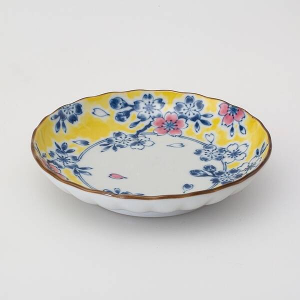 西海陶器 74135 【5個入】黄彩錦桜 菊型和皿 5入