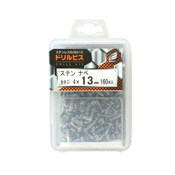 ウイング 4938780042384 4238 鉄下地用ドリルビス ステンナベ 全ネジ プラケース入 サイズ：4×19mm 130入
