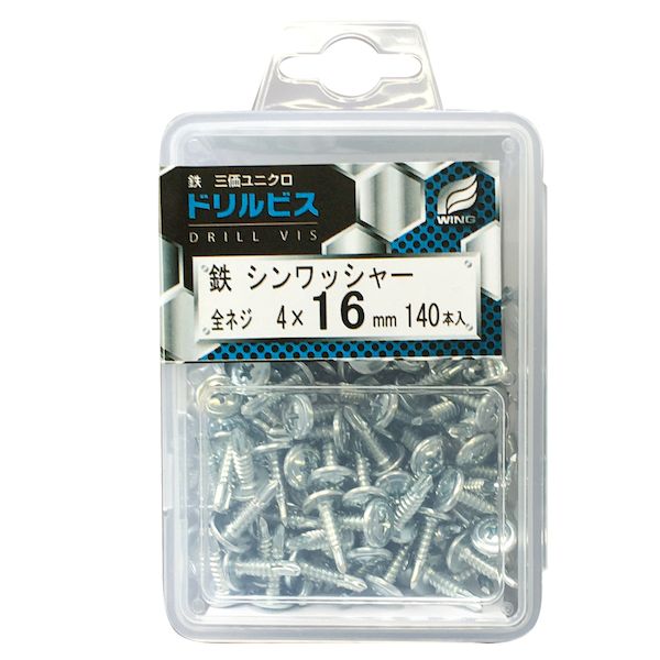 Rakuten - ウイング 4938780044616 4461 鉄下地用ドリルビス 鉄シンワッシャー プラケース入 サイズ：4×16mm 140入