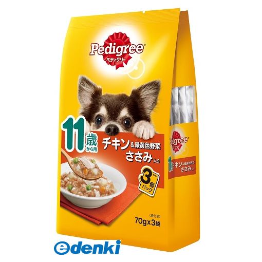 (LINEクーポン有)マースジャパンリミテッド P121 ペディグリー11歳から用チキン＆緑黄色野菜ささみ入り70g×3袋 パウチ ウェット ドッグフード Mars