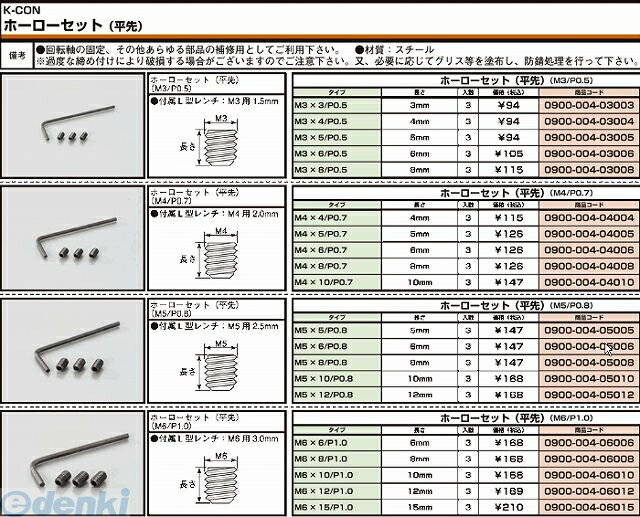 キタコ KITACO 0900-004-03006 ホーローセット 3X6／3PC 09000040300602P13Dec14 M3 平先 K-CON KCON M3X6 汎用