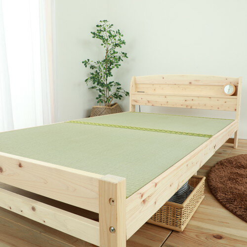 直送・代引不可 日本製 ひのきベッド 【すのこ床板 ダブル】 棚/コンセント付き 天然木 檜 3段階 高さ調節【代引不可】 別商品の同時注文不可 [2]