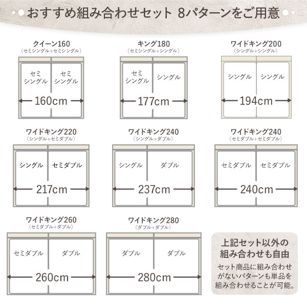直送・代引不可 ベッド キング 180 SS＋S 2層ポケットコイルマットレス付 ブラウン 宮付 連結ベッド すのこベッド 別商品の同時注文不可