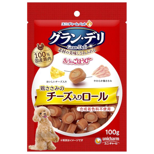 ユニ・チャーム 4520699607459 グラン・デリ きょうのごほうび 鶏ささみのチーズ入りロール 100g