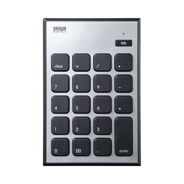 【商品説明】●ケーブルがじゃまにならないMac用Bluetoothテンキー　静音タイプ●Bluetooth 5.1に適合したBluetoothテンキーです。●エクセルなどの表計算ソフトに便利な「TAB」キーと「Clear」キー付きです。●従来のパンタグラフキーボードと比較しキータッチ音が格段に小さい静音タイプです。●ノートパソコンと同じパンタグラフキーを採用しています。キーの端を押しても快適に入力できます。●キーが独立したアイソレーションタイプです。爪の引っ掛かりを軽減します。●入力しやすい傾斜角を考慮した設計です。●電池の消耗を抑えるオン・オフスイッチ付きです。≪ご注意≫本製品に内蔵している「clear」キーは「Delete」とは異なります。「clear」キーは、電卓アプリなどで数値を消去する場合に使用するキーです。＜キーボード仕様＞●ワイヤレス方式：Bluetooth Ver.5.1●キー数：20キー（19キー＋Tabキー）●キースイッチ：パンタグラフ●キーピッチ：19mm●キーストローク：2.7±0.5mm●動作力：60±10g●使用電池：単四乾電池 1本●電池性能：連続使用150時間※アルカリ電池使用時●製品サイズ：W86×D130×H17mm●重量：約70g（電池含まず）●セット内容：本体、取扱説明書、保証書（パッケージに記載）、単四乾電池×1本＜Bluetooth仕様＞●プロファイル：HID (Human Interface Device Profile)●適合規格：Bluetooth Ver 5.1●通信距離：最大約10m※使用環境により異なります。スチール（鉄）天板の上では使用距離が極端に短くなることがあります。●送信出力：Class2類似商品はこちらサンワサプライ NT-BT23BK 静音Blu4,658円サンワサプライ NT-WL23BK 静音ワイヤ3,764円サンワサプライ NT-BT21BK Bluet3,951円サンワサプライ NT-23CBK 静音Type3,019円サンワサプライ NT-23UBK 静音USBテ3,019円サンワサプライ NT-WL21BK ワイヤレス3,484円サンワサプライ NT-BS1BK 防水防塵テン4,937円サンワサプライ NT-WL20BK ワイヤレス4,379円サンワサプライ SKB-BT37BK 静音Bl5,878円サンワサプライ SKB-BT38BK 静音Bl5,599円サンワサプライ NT-WL23SETBK 静音5,691円サンワサプライ BAG-3WAY23BK 3W10,648円