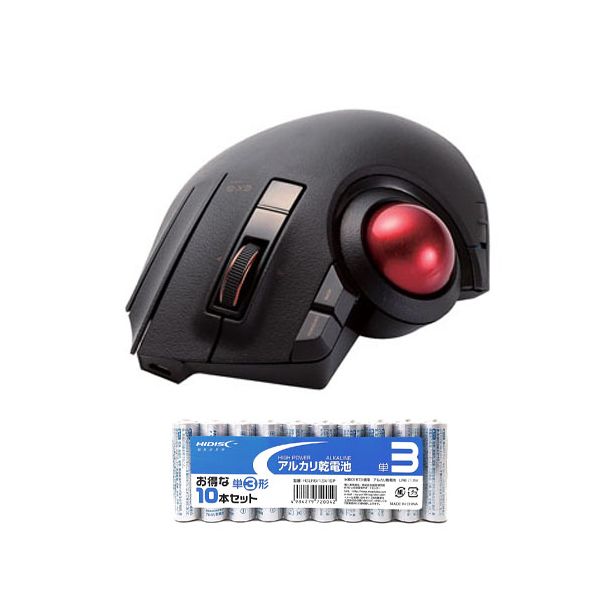 【個数:1個】M-XPT1MRBK+HDLR6/1.5V10P 直送 代引不可・他メーカー同梱不可 エレコム トラックボールマウス 親指 8ボタン チルト機能 有線 無線 Bluetooth 1000万回耐久 ブラック + アルカリ乾電池 単3形10本パックセット MXPT1MRBK+HDLR6/1.5V10P