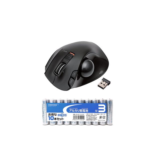 【個数：1個】M-XT3DRBK+HDLR6/1.5V10P 直送 代引不可・他メーカー同梱不可 エレコム トラックボールマウス／WEB通販限定／親指／6ボタン／チルト機能／無線／高性能／ブラック ＋ アルカリ乾電池 単3形10本パックセット MXT3DRBK+HDLR6/1.5V10P