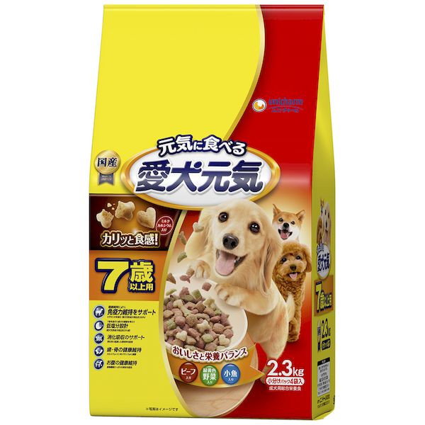 【MIZUNO靴下1足プレゼント】ユニ・チャーム 愛犬元気 7歳以上用 ビーフ・緑黄色野菜・小魚入り 6.0kg 4520699655818※メーカー都合によりパッケージ、デザインが変更となる場合がございます