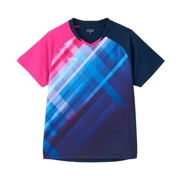 【11/25限定！抽選で最大100％ポイントバック】VICTAS ヴィクタス 4903590187259 グラデチェック ゲームシャツ 612501 ネイビー サイズ：XL