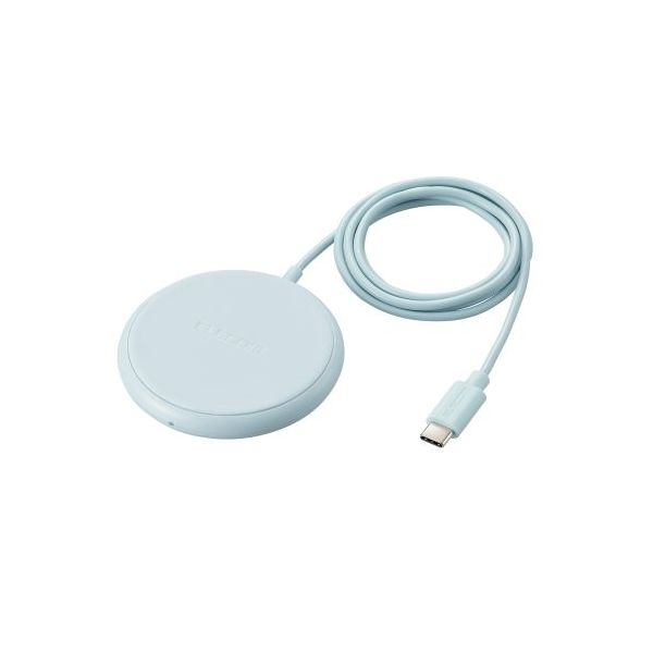 【個数：1個】W-QA25BU 直送 代引不可・他メーカー同梱不可 エレコム ワイヤレス充電器 Qi認証 5W 卓上 滑り止めパッド ケーブル一体 ブルー WQA25BU