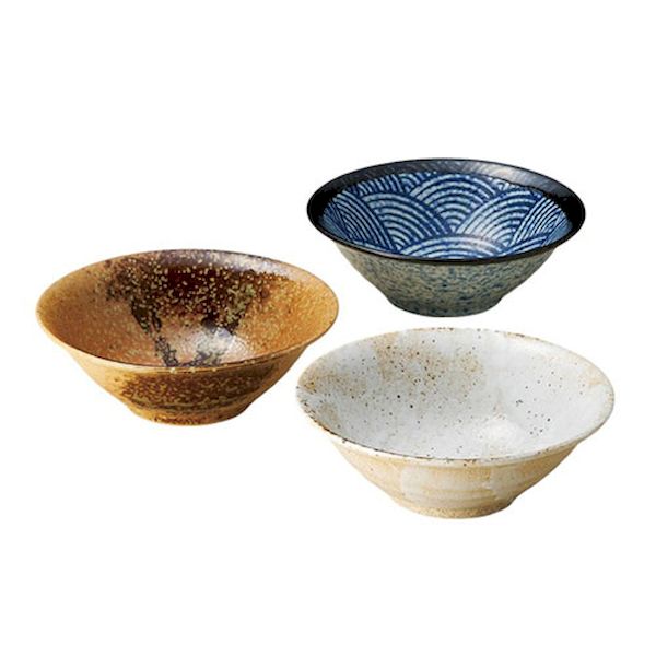 【個数：1個】K60207646 直送 代引不可・他メーカー同梱不可 和柄麺鉢3個組 径19．5×7cm 柄違い 家庭用食洗機使用可 電子レンジOK
