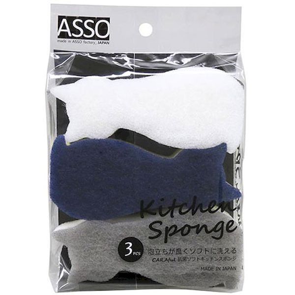 【個数：1個】AS-001X10 直送 代引不可・他メーカー同梱不可 10セット ワイズ CARAful抗菌ソフトキッチンスポンジ ねこ3個組 AS001X10