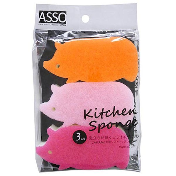 【個数：1個】AS-002X10 直送 代引不可・他メーカー同梱不可 10セット ワイズ CARAful抗菌ソフトキッチンスポンジ ぶた3個組 AS002X10