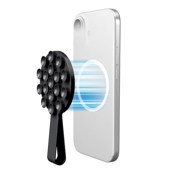 エレコム ELECOM P-TKPTMAGB01BK スマホホルダー 吸盤 MagSafe対応 iPhone用 落下防止バンド付 強力固定 動画視聴 自撮り 壁鏡ガラス貼付 ブラック PTKPTMAGB01BK