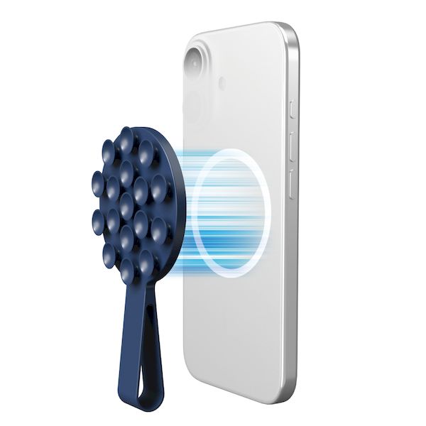 エレコム ELECOM P-TKPTMAGB01NV スマホホルダー 吸盤 MagSafe対応 iPhone用 落下防止バンド付 強力固定 動画視聴 自撮り 壁鏡ガラス貼付 ネイビー PTKPTMAGB01NV