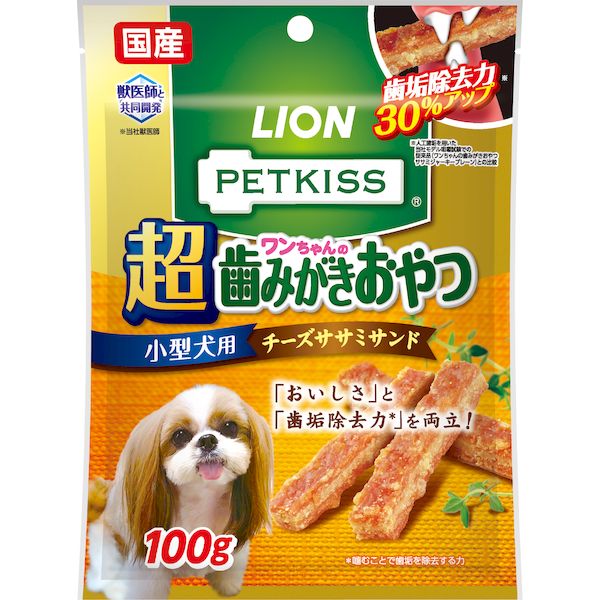 Shoe Shape - ライオンペット 4903351009165 PETKISS ワンちゃんの超歯みがきおやつ チーズササミサンド 100g