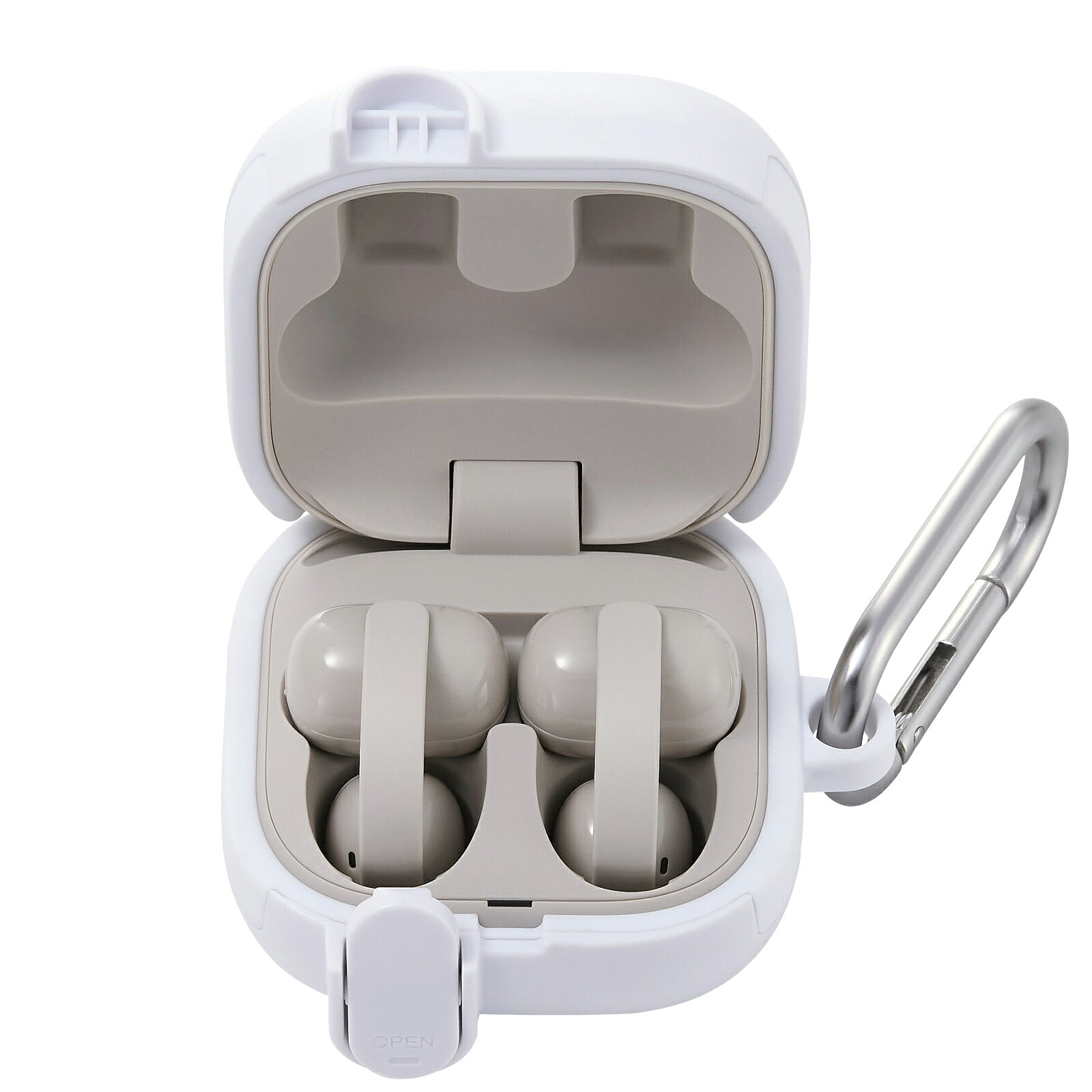 エレコム ELECOM TWS-SO261TSLWH SONY LinkBuds Clip ワイヤレスイヤホン ケース 耐衝撃 フタ開閉ロック機能 カラビナ付き TOUGH SLIM Lock ホワイト TWSSO261TSLWH