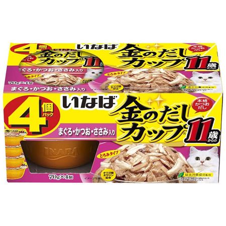 Natural - いなばペットフード 4901133621970 金のだしカップ 4個パック 11歳からのまぐろ・かつお・ささみ入り 70g×4個 4IMC142