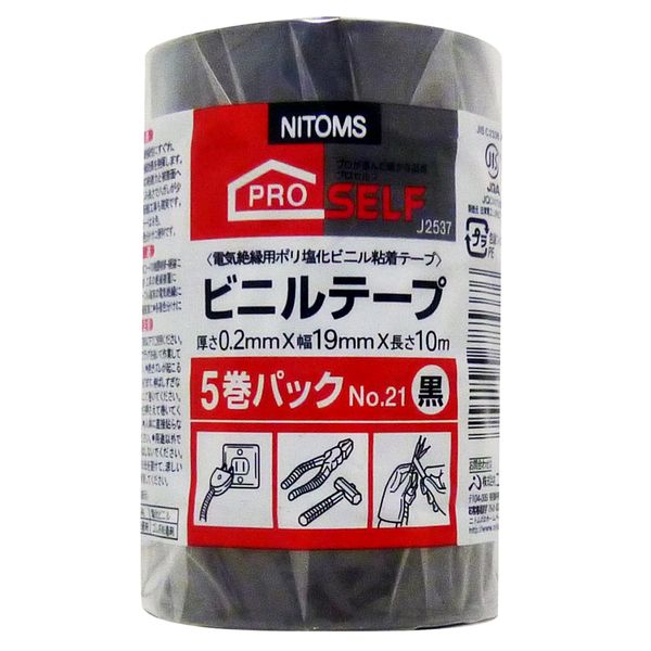 ニトムズ J2537 ビニールテープ No．21 黒 5巻パック 19mm×10m ビニルテープ 2622700 5P 19ミリX10MX5P ビニールテープNo21