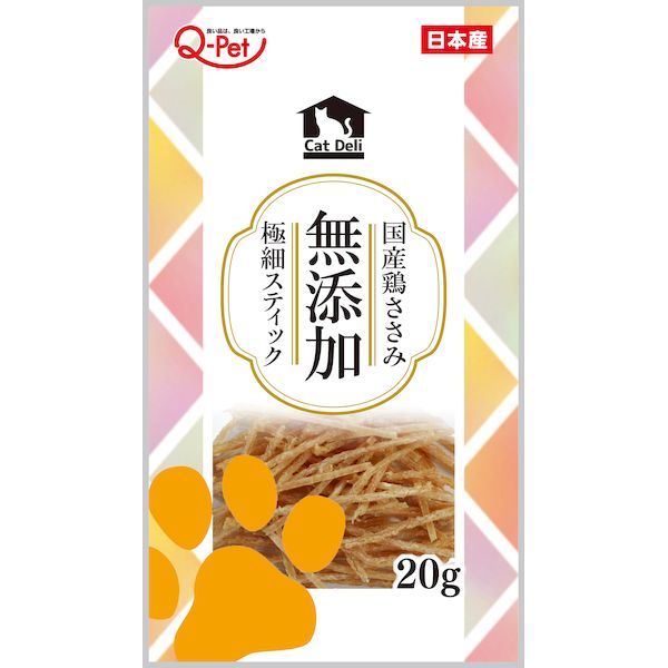 【商品説明】●無添加+国産鶏でつくりました。パリパリ食感の極細形状で食べやすさに配慮。●原材料：鶏ささみ肉●保証成分：たんぱく質61.0％以上、脂質1.0％以上、粗繊維0.5％以下、灰分6.5％以下、水分25.0％以下●エネルギー：250kcal/100g●賞味期限：12ヶ月●原産国または製造地：日本猫 おやつ 間食 スナック ジャーキー ささみ ササミ 笹身類似商品はこちら九州ペットフード 4941605020573 218円九州ペットフード 4941605019416 292円九州ペットフード 4941605016057 434円九州ペットフード 4941605021143 1,218円ドギーマン 4976555822533 無添加292円九州ペットフード 4941605021211 448円ペットプロジャパン PetPro 498152521円九州ペットフード 4941605020863 184円九州ペットフード 4941605020870 184円ドギーマン 82026 無添加良品 香ばし鶏さ866円九州ペットフード 4941605021204 448円ドギーマン 82027 無添加良品 香ばし鶏さ866円