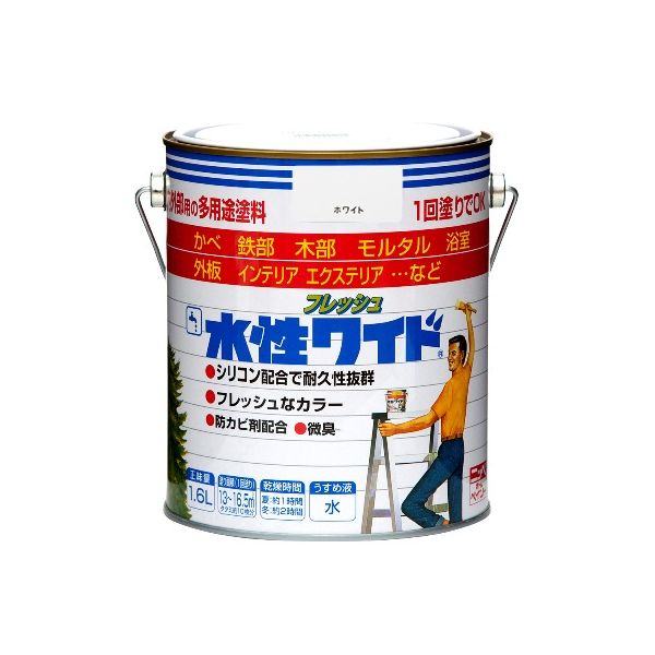 「直送」ニッペホームプロダクツ 4976124031243 直送 代引不可・他メーカー同梱不可 水性フレッシュワイド ウォームホワイト 1．6L ニッペホームペイント カビ止め 塗装 ペンキ 半つや 塗料 さび止め DIY 屋内のサムネイル