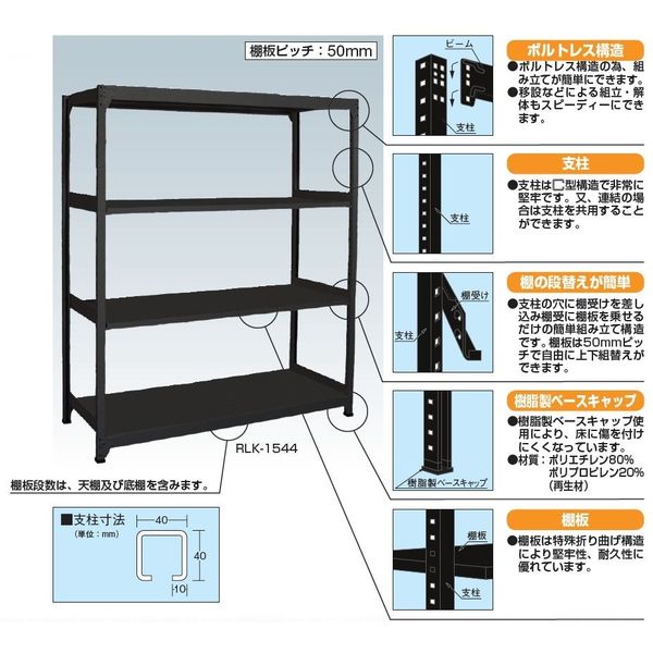 【個人宅配送不可】サカエ SAKAE RLK-9514R 直送 代引不可・他メーカー同梱不可 ラークラック ブラック／150kg／高さ1500／連結 RLK9514R 3