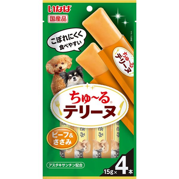 【商品説明】●わんちゃんの大好きなちゅ〜るを噛んで食べられるテリーヌタイプに仕上げました。●美味しいビーフとささみ使用。●アスタキサンチン配合。●原材料：牛肉、トウモロコシ粉、鶏肉(ささみ)、ビーフエキス、酵母エキス、増粘安定剤(加工でん粉)、ビタミンE、ヘマトコッカス藻色素(アスタキサンチン含有)●保証成分：たんぱく質4.5％以上、脂質1.0％以上、粗繊維0.1％以下、灰分0.8％以下、水分83.5％以下●エネルギー：約12kcal/本●賞味期限：24ヶ月●原産国または製造地：日本検索関連ワード（商品の説明ではありません）犬 おやつ 間食 ちゅーる チュール ちゅ〜る チュ〜ル レトルト パウチ ペースト スティック 液体 個包装 小分け類似商品はこちらいなばペットフード DS-513 いなば ちゅ246円いなばペットフード DS-514 いなば ちゅ246円いなばペットフード DS-512 いなば ちゅ246円いなばペットフード DS-511 いなば ちゅ246円いなばペットフード DS-471 いなば ちゅ246円いなばペットフード DS-473 いなば ちゅ246円いなばペットフード DS-474 いなば ちゅ246円いなばペットフード DS-487 いなば ちゅ256円いなばペットフード DS-481 いなば ちゅ246円いなばペットフード DS-480 いなば ちゅ246円いなばペットフード DS-479 いなば ちゅ246円いなばペットフード DS-482 いなば ちゅ246円
